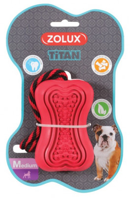 Zolux Titan игрушка кость-кормушка с веревкой (10 см., Красная)
