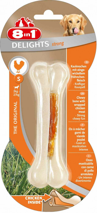 8in1 Delights Strong S косточка сверхпрочная с куриным мясом для мелких и средних собак (11 см.) (Курица, 1 шт.)