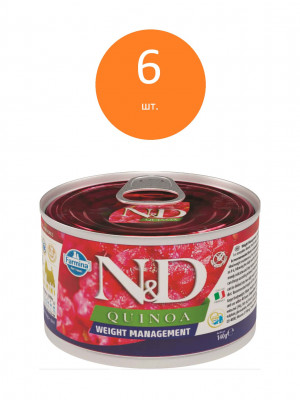 Farmina N&amp;D Dog Quinoa Wet Food Weight Management Mini консервы для собак для контроля веса (Ягненок, 140 г. упаковка 6 шт)