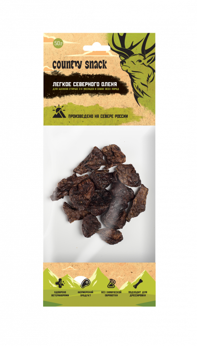 Country snack лакомство "Легкое северного оленя сушеное" для собак (50 г.)