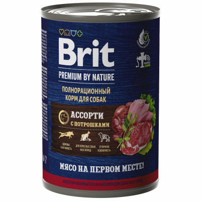 Brit Premium by Nature консервы для взрослых собак всех пород (Мясное ассорти с потрошками, 410 г.)