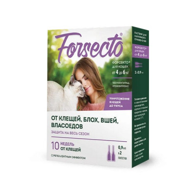 Forsecto капли инсектоакарицидные для кошек от 4 до 6 кг (2 пипетки, 0,9 мл.)