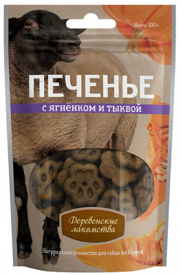 Деревенские лакомства "Печенье с ягненком и тыквой" лакомство для собак (100 г.)