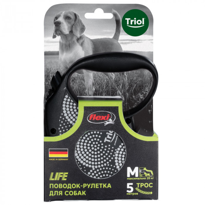 Triol поводок-рулетка Flexi Life Bubbles 5 м (трос) (M)