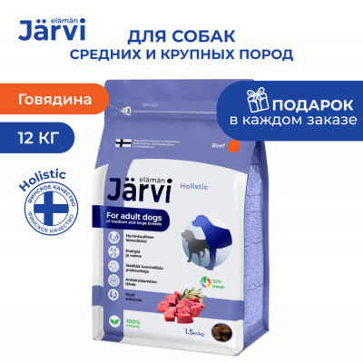 Jarvi сухой полнорационный корм для взрослых собак средних и крупных пород (Говядина, 12 кг.)