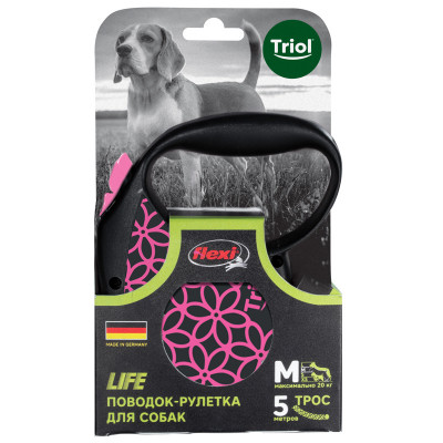 Triol поводок-рулетка Flexi Life Pink 5 м (трос) (M)