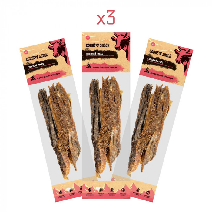 Country snack лакомство "Говяжий рубец" для собак (3 упаковки по 40 г.)
