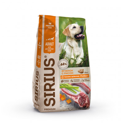 Sirius сухой корм для взрослых собак (Ягненок и рис, 15 кг.)