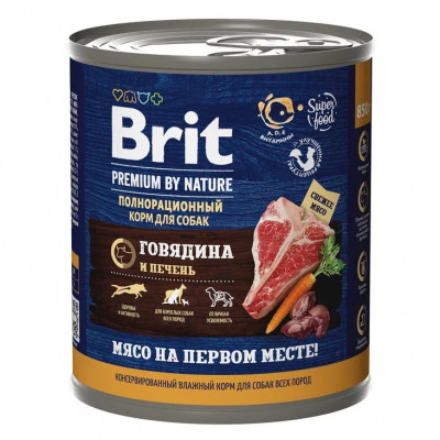 Brit Premium by Nature консервы для собак (паштет) (Говядина и печень, 850 г.)