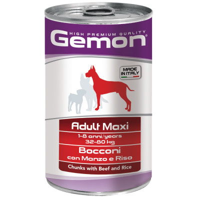 Gemon Dog Maxi консервы для собак крупных пород (кусочки) (Говядина и рис, 1,25 кг.)