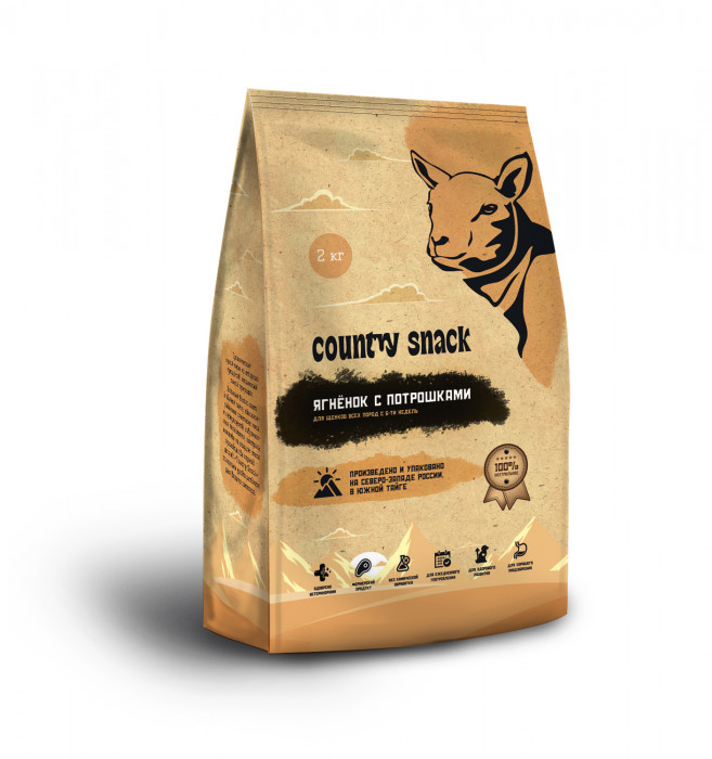 Country snack корм сухой для щенков всех пород (Ягненок с потрошками, 2 кг.)
