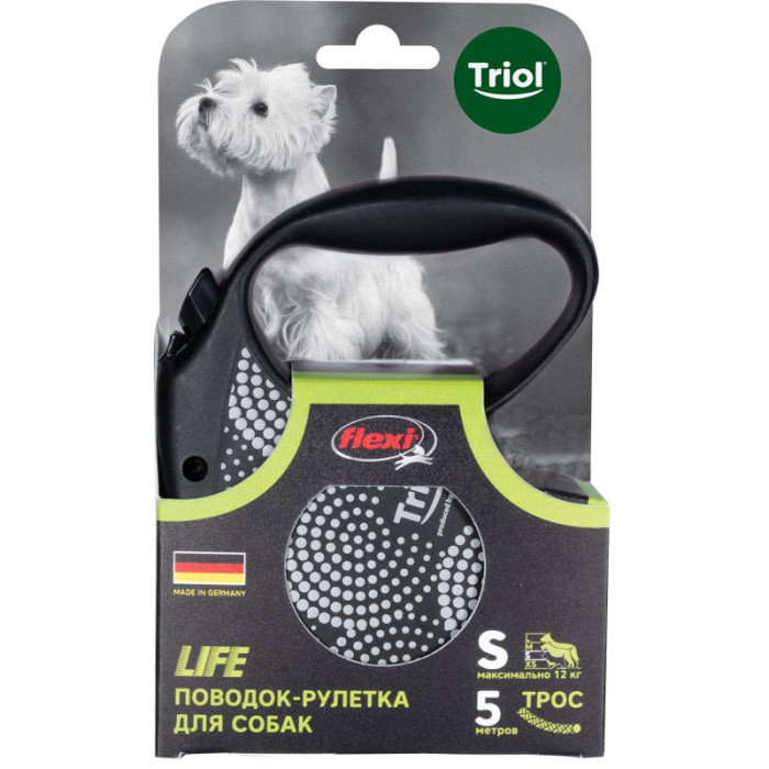 Triol поводок-рулетка Flexi Life Bubbles 5 м (трос) (S)
