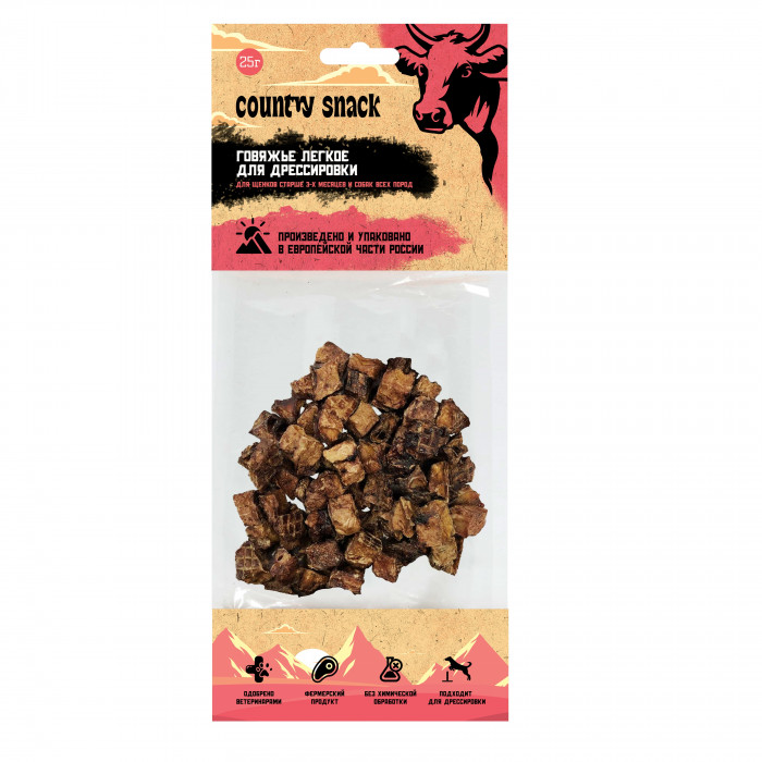 Country snack лакомство "Говяжье легкое" для дрессировки собак  (25 г.)