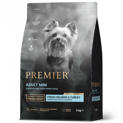 Premier Dog Adult Mini сухой корм для взрослых собак мини пород (Лосось и индейка, 3 кг.)