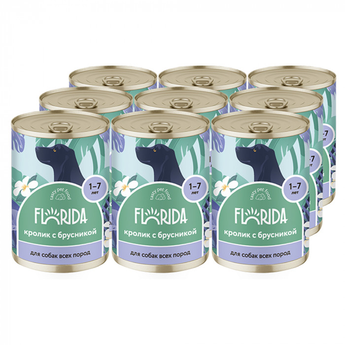 Florida консервы для собак (Кролик и брусника, 400 г. упаковка 9 шт)