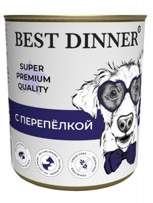 Best Dinner Super Premium "Мясные деликатесы" консервы для взрослых собак и щенков с 6 месяцев (Перепёлка, 340 г.)