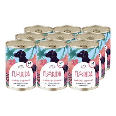 Florida консервы для собак (Ягненок и черника, 400 г. упаковка 9 шт)