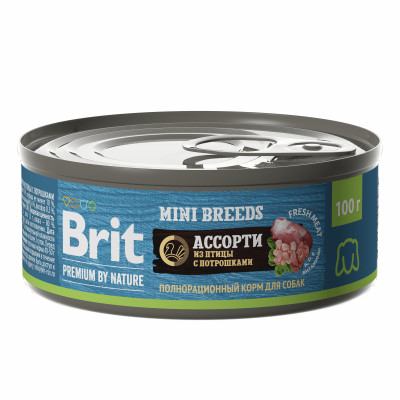 Brit Premium by Nature консервы для взрослых собак мелких пород (Ассорти из птицы с потрошками, 100 г.)