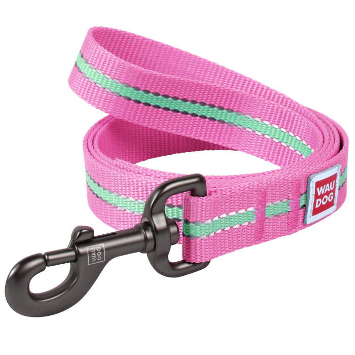 Collar поводок нейлоновый Waudog Nylon, светящийся/светоотражающий (20 мм. х 122 см., Розовый)